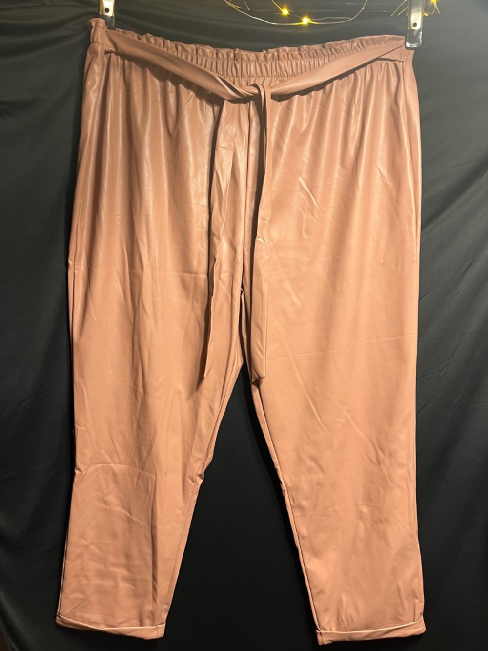 Women’s Light Brown Faux Leather Drawstring Pants